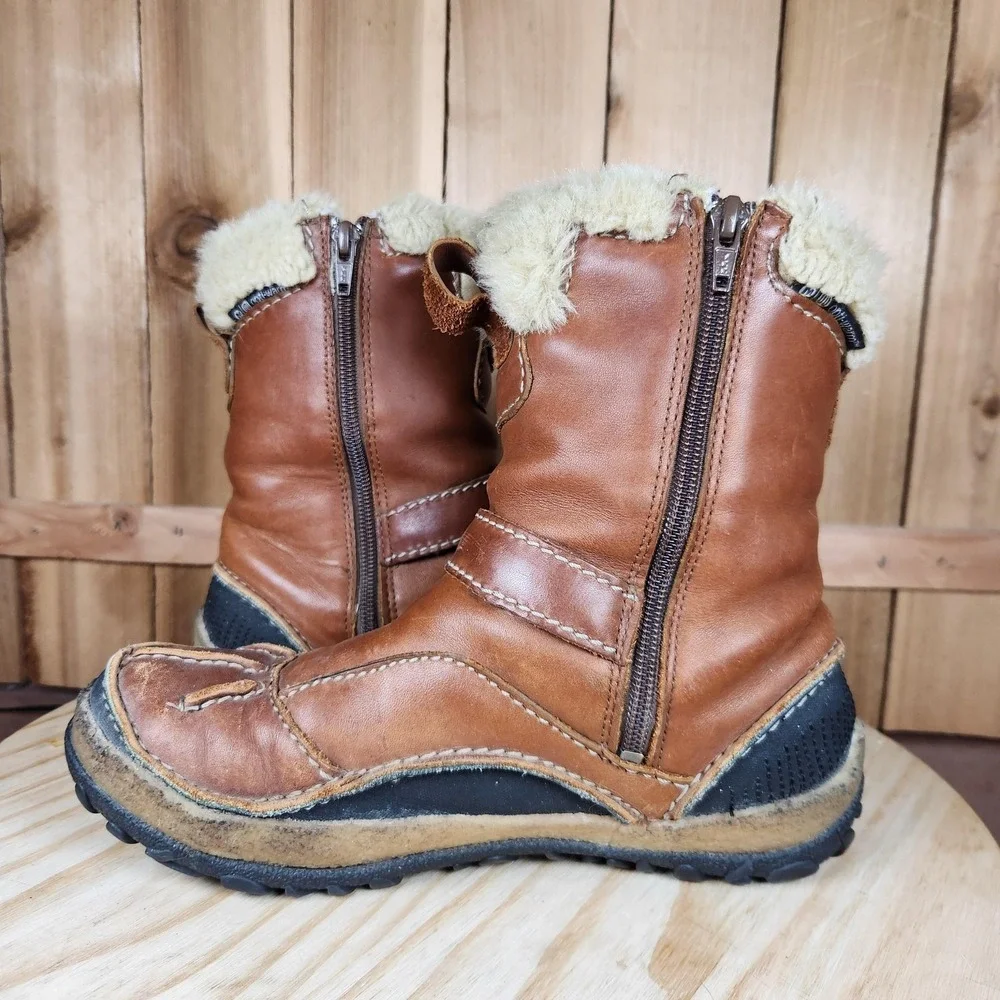 Merrell Taiga Buckle Boots Womens 7 Brown Leather Faux Fur Lined Zip Winter Snow